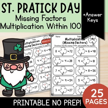 St. Patrick's Day Math: Missing Factors Multiplication Within 100 | 3rd Grade