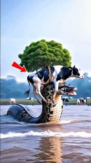 Giant Snake Strikes While cow Stand Guard #shorts #snake #ai #cow
