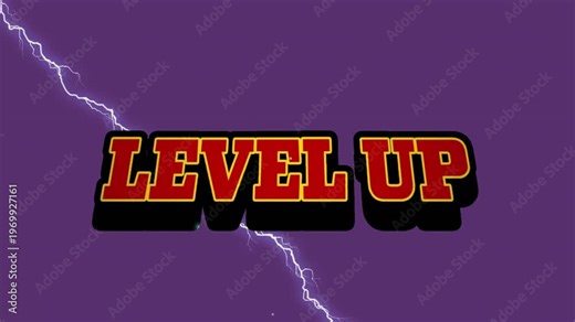 Animation of level up ext over purple background