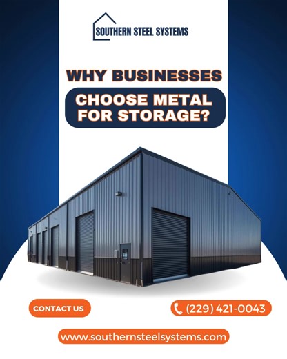 Metal buildings make sense for businesses that need dependable storage. They’re faster to build, easier to maintain, and strong enough for daily use, all while keeping operating costs lower over time. Smart storage supports smart growth. ☎️(229) 421-0043 💻 www.southernsteelsystems.com