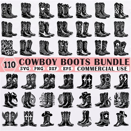 Cowboy Boots SVG Bundle, Western Boot Clipart Set, 110 Designs Files, Cricut Silhouette - Etsy