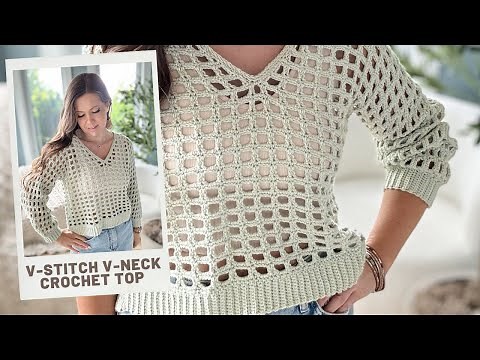 Mesh Stitch V-Neck Crochet Top - Free Crochet Pattern - Fishnet Crochet Top