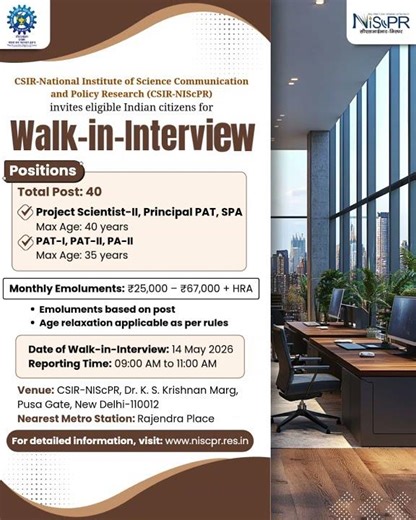 Walk-In Interview at CSIR-NIScPR