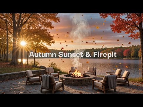 Cozy Fall Ambience | Autumn Leaves & Lakeside Firepit Background