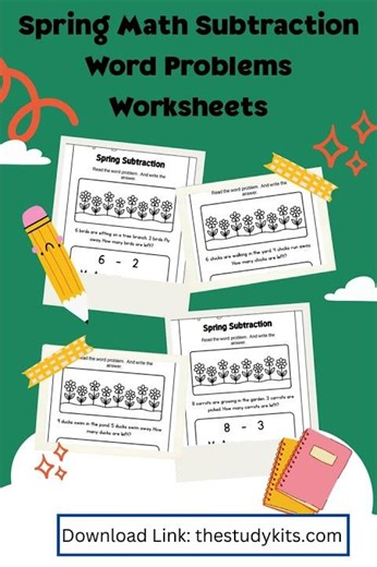 Spring Math Subtraction Word Problems Worksheets for Kids – Fun Seasonal Activity