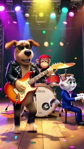 Cute Animal Band Plays Fun Music 🎸🥁🎹🐸 #AnimalBand #CuteAnimals #Shorts