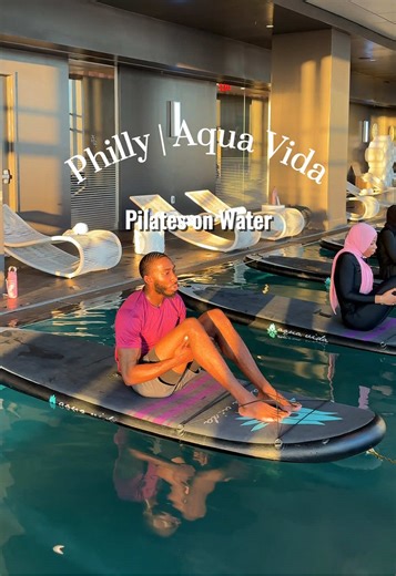 Tried something new today Pilates on water with Aqua Vida in Philadelphia 🌊 What looks calm and peaceful actually takes a lot of core strength, balance, and stability to stay controlled on the board. Definitely a fun experience and a different way to challenge the body. #pilatesworkout #yogaflow #wellness #fitness #aquavida