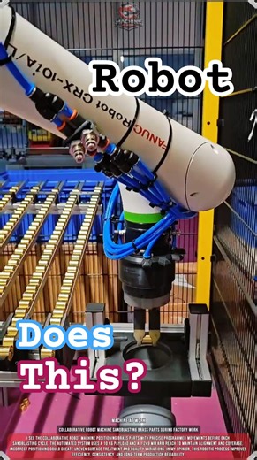 Collaborative Robot Machine Sandblasting Brass Parts During Factory Work