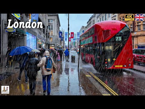 London's Rainy Day Walk 2026 | Beautiful Rain Shower in London's Bustling Streets | 4K