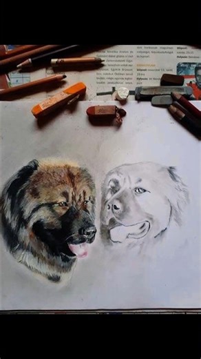 Kaukázusi juhászkutyák pasztellkrétával✍️ #art
