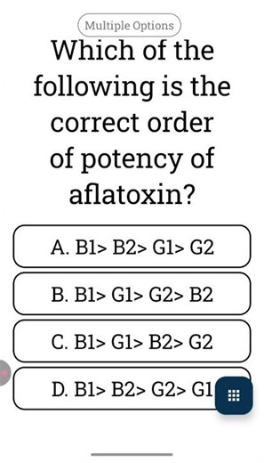 The order of potency of aflatoxin.