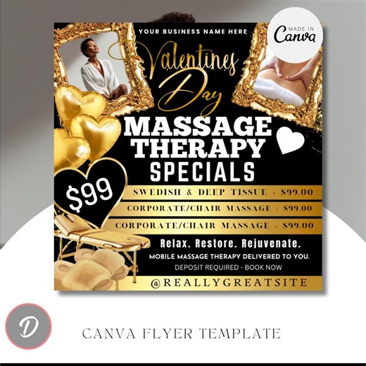 Mobile Massage Flyer Canva Template | Massage Therapy Valentine’s Day Specials Flyer Template | Couples Massage Promo Canva Design - Etsy Canada