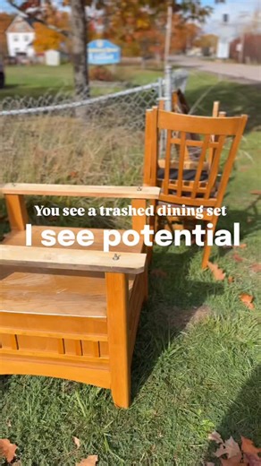 Katie Scott | Furniture Refinisher on Instagram: "You see a trashed dining set, I see potential. So much furniture gets thrown away simply because it’s old or imperfect. This one just needed a second chance. Same table. New life. ♻️"