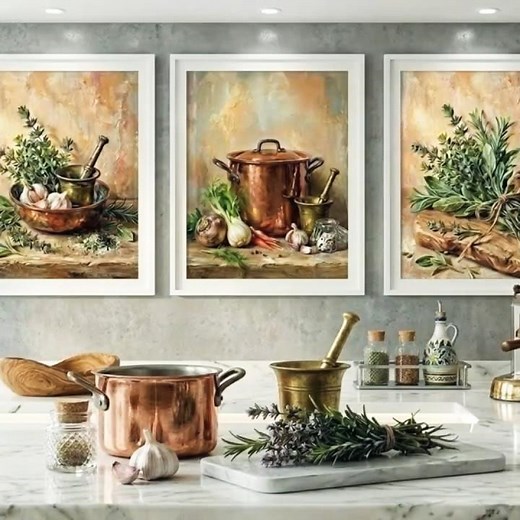 Mediterranean Herbs Wall Art 🌿 Rustic Kitchen Botanical and Cookware Wall Decor Ideas