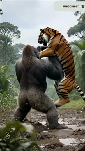 Gorilla vs Tiger: Epic Jungle Battle #animals #lion #monkey #fighting #shorts