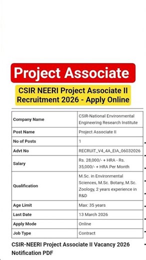 CSIR NEERI Project Associate II Recruitment 2026 - Apply Online