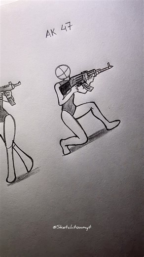 How to draw body(AWM,UMP,AK47)#drawing #tutorial #stickman #fyp
