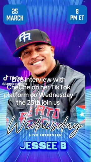 Join us live on Wednesday the 25th for a live interview with my friend CheChe on her TikTok page @Cheche 🇵🇷🧿🐦‍🔥🩵🎧 #fyp #foryoupage #jesseebmusic #fypシ゚viral #tiktoklive