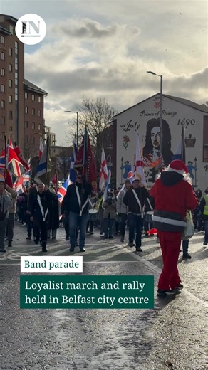 A loyalist band parade and rally was held in Belfast on Saturday. The march, organised by the 1642 Boyne Bridge Defenders Historical Group, followed the reopening of Durham Street and the new Boyne Bridge Parade outside Belfast Grand Central Station. The demonstration started at Sandy Row Orange Hall before moving along Glengall Street, Victoria Street, College Square East, Wellington Place and Donegall Square North. A rally was held at City Hall, coinciding with a Pro-Palestine rally which was 
