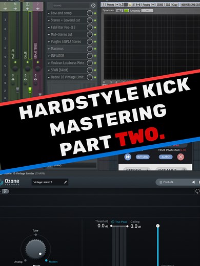 Hardstyle Kick Mastering Part 2 Hidden secrets explained Also: here's 10 general tips 1️⃣ Boost low end (50-60 Hz): Add power and weight. 2️⃣ Cut sub-bass (20-40 Hz): Avoid muddiness. 3️⃣ Cut low-mids (200 Hz): Reduce boxiness. 4️⃣ Boost high-mids (2-5 kHz): Increase punch and presence. 5️⃣ Enhance highs (5-10 kHz): Add clarity and air. 6️⃣ Mono lows: Keep low frequencies focused. 7️⃣ Widen highs: Subtle stereo enhancement for space. 8️⃣ Multiband compression: Control dynamics across frequency b