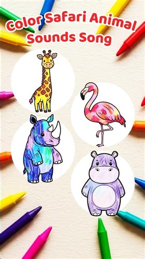 Coloring Giraffe Hippo Rhino Flamingo 🎨 3D Safari Animal Sounds for Kids | Hum Splash Snort Honk