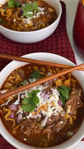 179K views · 766 reactions | Who doesn't love soup for spring rainy days? What I love about this recipe is I had so much birria left over to make tacos and quesadillas! It freezes beautifully so perfect for meal-prep. Full Recipe: https://tonisrecipes.com/birria-ramen/ | Themoodyfoody | Facebook