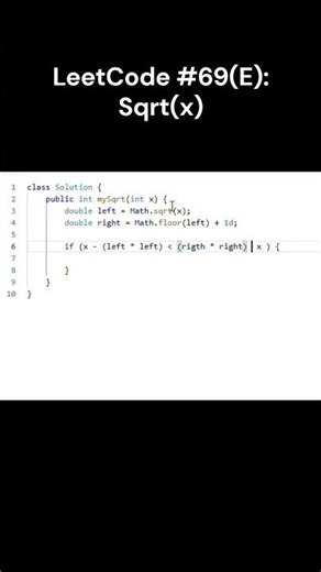 LeetCode #69(E) Sqrt(x) #leetcode #java #shorts #JoeAndChill #冰球樂團