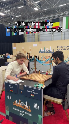🇮🇳 Vidit Gujrathi blundered in a pawn endgame, and 🇩🇪 Vincent Keymer made no mistake in seizing the win. #FIDEGrandSwiss | FIDE - International Chess Federation
