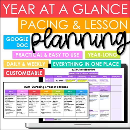 Year at a Glance: Year-Long Daily Lesson Plans & Unit Pacing Guide Templates