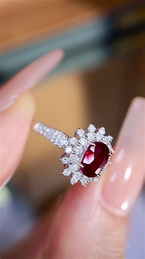 Unique Natural Untreated Dark Red Ruby Ring 18k Solid White Gold/handmade Ruby Ring Diamond Halo/one of a Kind Ruby Ring for Her/birthstone - Etsy