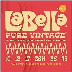 La Bella PV1046 Pure Vintage Electric Guitar Strings, Regular 10-46