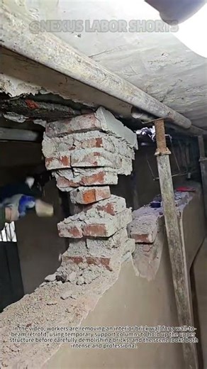 Wall-to-Beam Reinforcement Hack: Safe Retrofit for Dilapidated Buildings! 🏗️ #ConstructionSafety