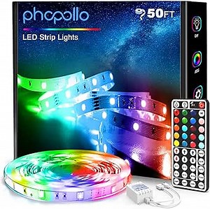 Amazon.com: phopollo LED Lights for Bedroom 50FT, 5050 LED Strip Lights with 44 Key IR Remote Controller and 12V Power Supply for Home Decoration : Tools & Home Improvement