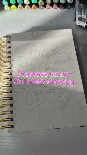 Oni Mask Drawing Progress and Cultural Reflections