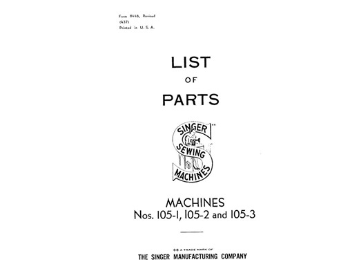 Singer 105-1 105-2 105-3 Parts List and Oiling Instructions Manual PDF Download Vintage Sewing Machine English - Etsy