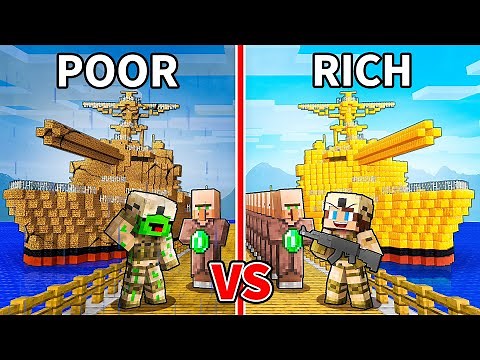 JJ and Mikey: POOR vs RICH Military Army Ship Battle in Minecraft - Maizen