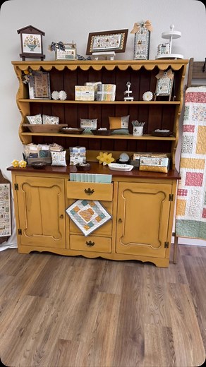 Working on the new shop, first things first! All things bee! We saw this hutch and knew immediately what to do in it! Everything’s a work in progress of course, but the store front is coming along! | Primrose Cottage Stitches