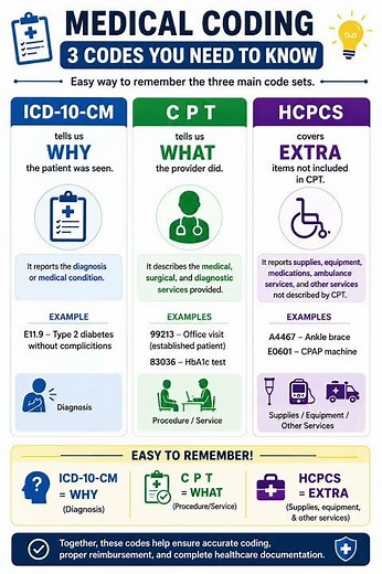 ICD-10-CM vs CPT vs HCPCS Explained | Medical Coding for Beginners