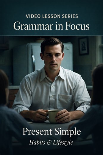 📚Video Lesson Series · Grammar in Focus Present Simple: Habits and Lifestyle Did you know the Present Simple can sometimes suggest something about your lifestyle choices? In this video, Danny learns the basics of the Present Simple. “It’s actually easy,” he concludes. But pay special attention to Danny’s father. Is he just joking… or pointing to something important about certain verbs? Students & Teachers: Worksheet activities here: https://drive.google.com/file/d/1PMV-xZGRy5t25RTjuQDRyLxVvFTX3