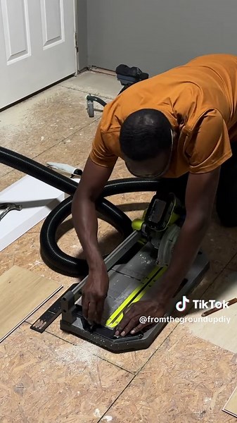 RYOBI 18V ONE 5-1/2” Flooring Saw @RYOBI Tools USA The RYOBI Floor Saw is capable of making miter, rip, & crosscuts on LVP, LVT, laminates, & hardwood flooring. I only used the saw for cross & rip cuts on LVP flooring so far & it did a great job of making clean cuts. The saw has on-board accessories such as the rip fence, crosscut/miter fence, & a push stick (which I forgot to use) which made it easy to go back & forth between cuts. I also used my vacuum while working with the saw & the dust por