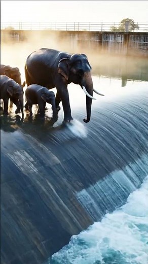 Elephants with Cubs Swim Across Dam #shorts #elephants #asianelephants #wildlife