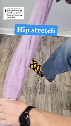 🟡hip stretch. One may feel a stretch to the hip flexor region including the sartorius or tensor fasciae latae muscles. I feel tension in my lower back region (a good tension) with this as well. The towel allows for an assist for this stretch. See your doctor for your case or prior to exercise. See your doctor for post surgical questions. #hipstretch #hipmobility #chiropractor | Bannockburn Chiropractic & Physical Therapy