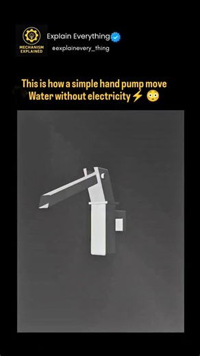 explaineverything on Instagram: "This is how a simple hand pump moves water without electricity ⚡😳 A hand pump works on basic air pressure and suction. When you pull the handle up, a piston inside the pump rises, creating low pressure. This allows water to be pushed up from the ground through a one-way valve. When you push the handle down, the piston forces the water upward into the outlet pipe, while another valve prevents it from flowing back down. Repeating this motion steadily lifts water—p