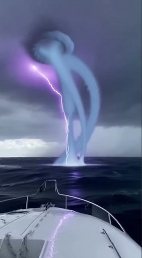 Lightning Strikes Ocean Creates MASSIVE Water Tornado 🌊⚡ #Phenomenal #Nature