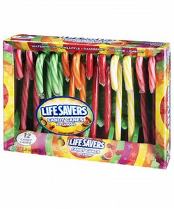 Life Savers Candy Canes: Candy canes flavored like fruity Life Savers.