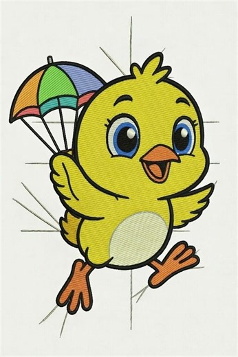 Chick Embroidery Design: Baby Chicken With Parachute (digital File, DST PES) - Etsy