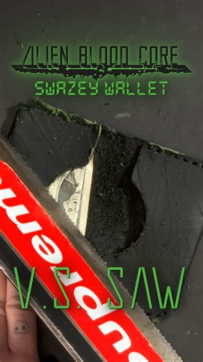 Alien Blood Core Leather just dropped 👽🩸🟩! The more you abuse it, the better it looks. Every scratch, scar, and scrape tells a story in the leather. Link in bio to get a wallet {0} | rose_anvil