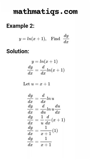 Differentiation of Logarithmic Functions || Derivative of ln(x+1) #shorts #maths #mathmatiqs
