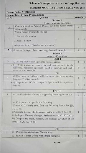 mca, python programing, ia1 question paper#mca #reva #revacollege #revauniversity #questionpaper