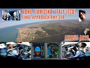 ROME (FCO) | Pilots + cockpit view of a beautiful Airbus A320 final approach + landing runway 34R